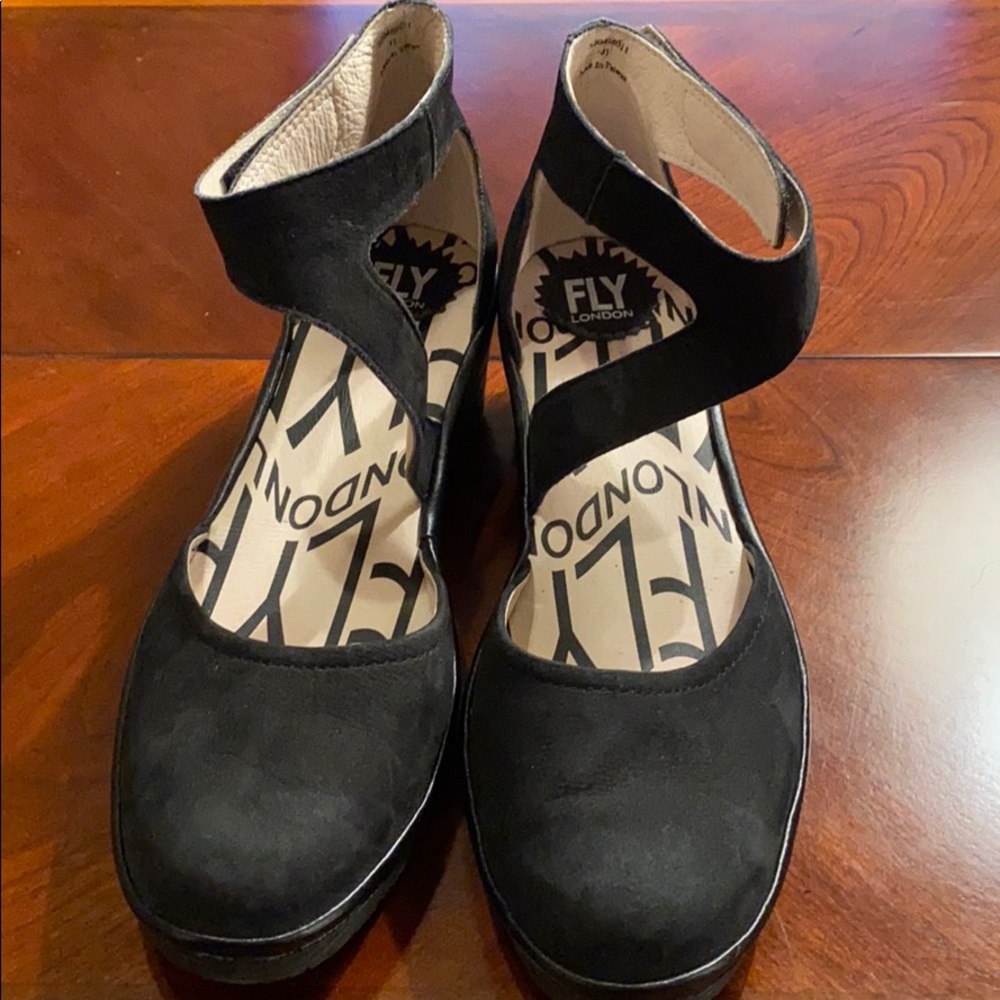 Fly London Black Ankle Strap Shoes
